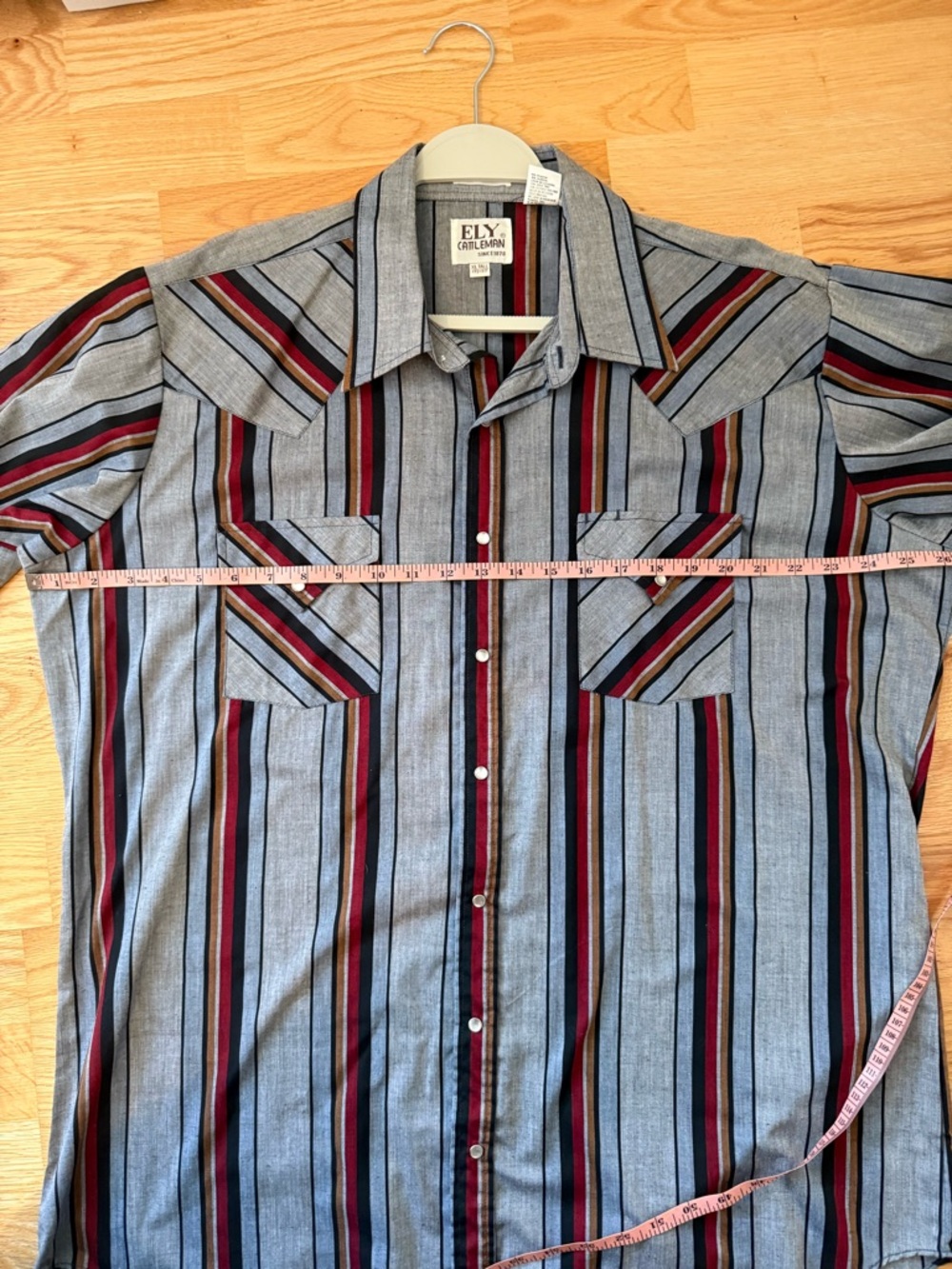 ELY Cattleman Western Shirt Men XL Tall Pearl Snap Striped Gray Red Vintage - Picture 12 of 14
